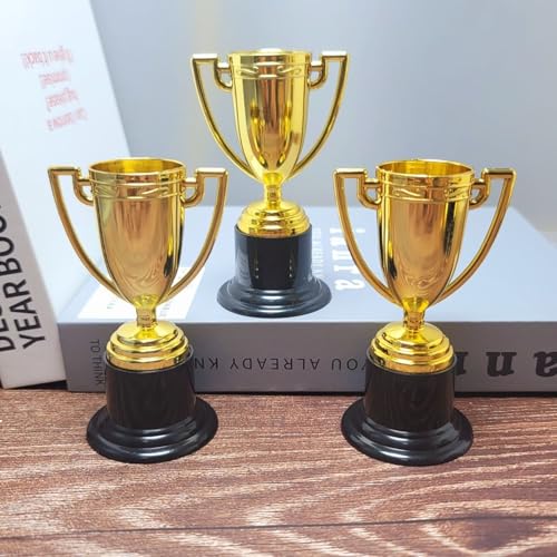 Mini Trophy Cups - 6 Pack Plastic Gold Award Trophies, 4 Inch