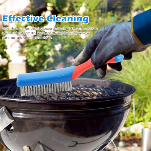 2 Pack Wire Brushes for Cleaning, 6.3inch Steel Wire Scratch Brush Heavy Duty Metal Wire Brush Cleaning Tool with Handle Grip(Blue+Red)