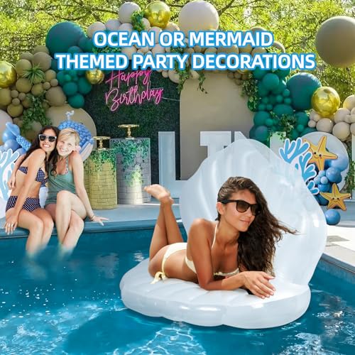 Pearl White X-Large Thickened Giant Seashell Pool Float with Pearl Ball