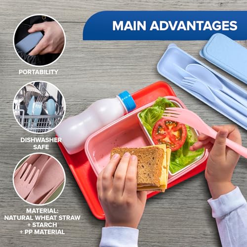 Wheat Straw Utensils Set with Case - 4-Piece Travel Silverware