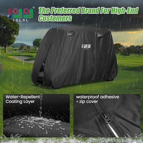 Golf Cart Cover for 2/4 Passenger - Heavy Duty Waterproof Black/Silver