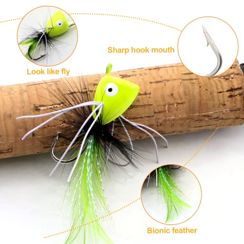 Fly Fishing Poppers Kit - 10pcs Topwater Lures for Bass & Trout