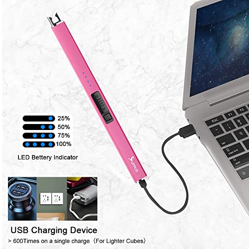 Rechargeable Electric Candle Lighter - Pink, Windproof & Flameless