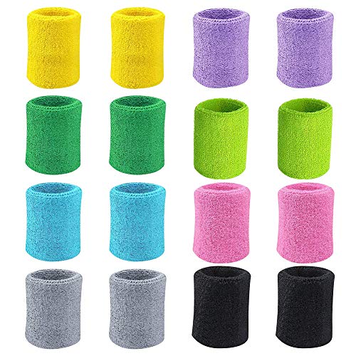 8 Pairs Colorful Cotton Wrist Sweatbands for Gym Sports