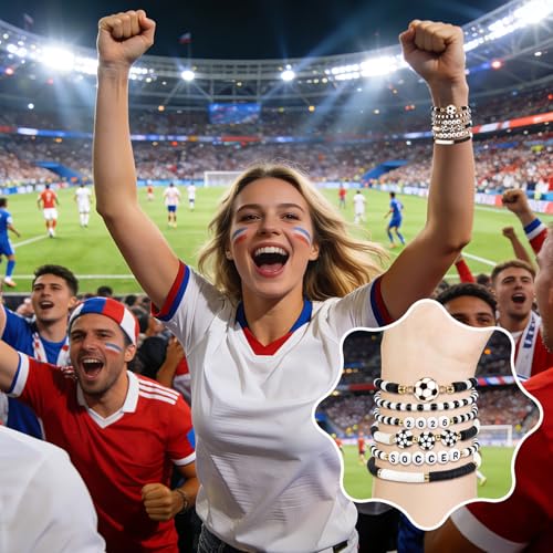 Soccer Heishi Beaded Bracelet Stack for Girls, Boys, and Women