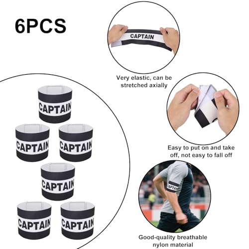 Adjustable Soccer Captain Armband - Breathable Nylon - Black, 3 Pack