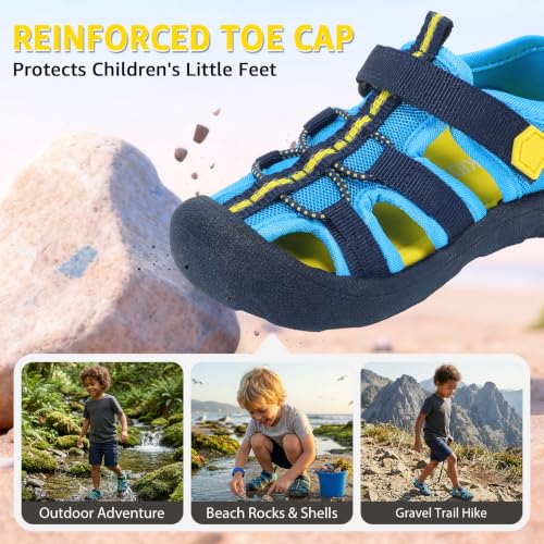 STQ KIDS Wide Toe Box Toddler Water Shoes - Malibu Blue, Quick Dry Summer Beach Sandals, 8 Wide