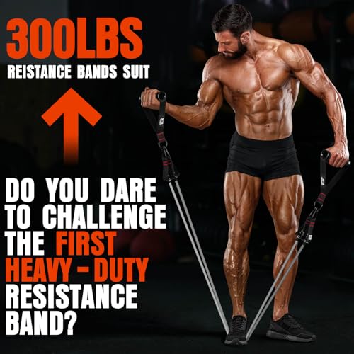 COOBONS FITNESS Heavy Resistance Bands 300LB with Handles - Black/Grey