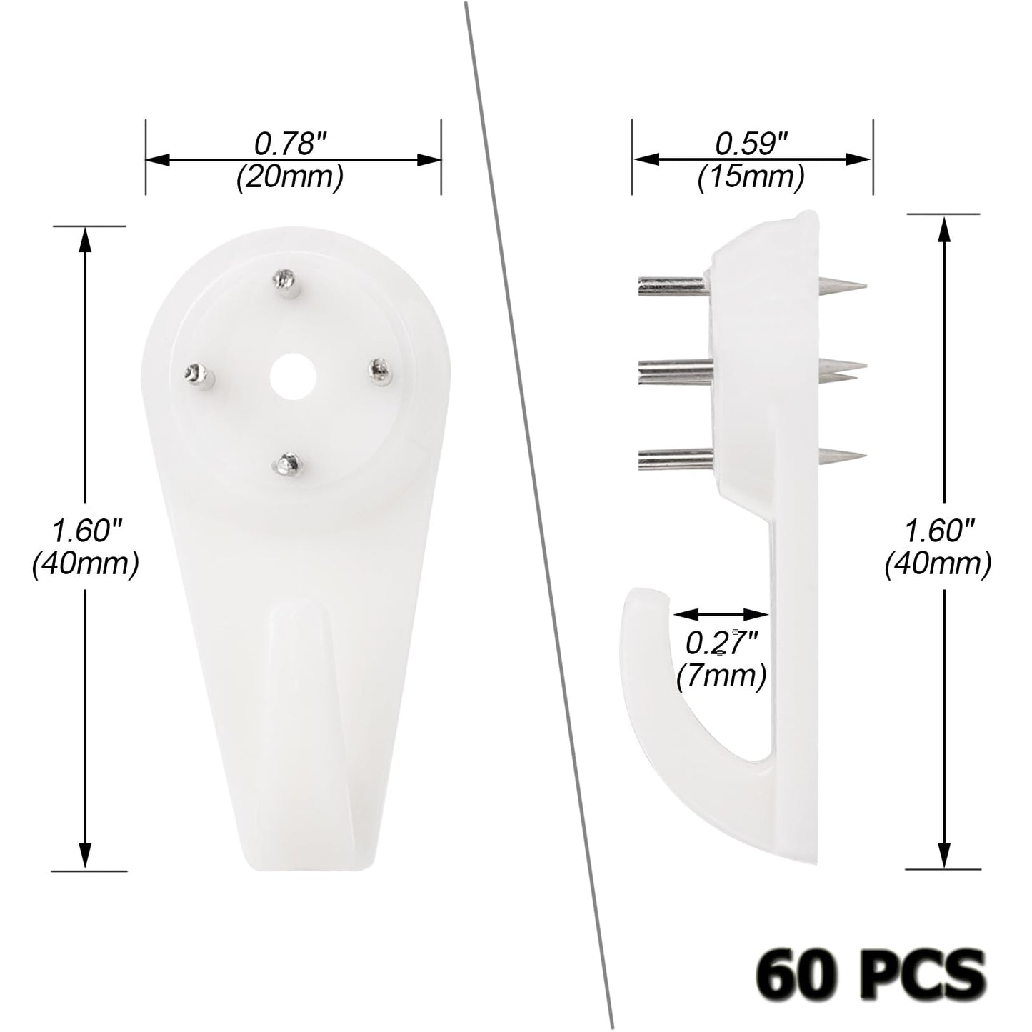 Suprom 60pcs Concrete Wall Hooks, Non-Trace Picture Hanger for Wooden/Stucco/Plaster/Hard Wall, No Damage or Drilling Picture Hooks for Hanging Picture, Artwork, Clocks