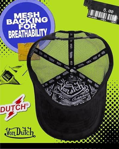 Von Dutch Unisex Velvet Trucker Hat - One Size Black Patched, Mesh Back Snapback