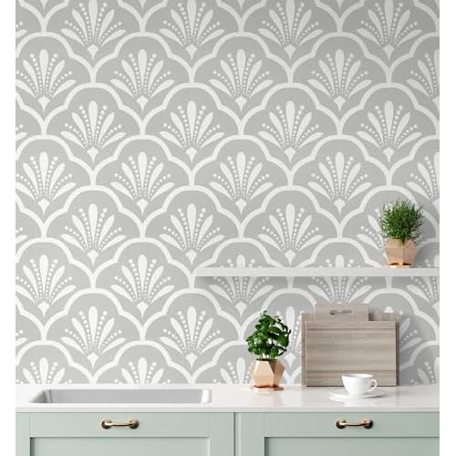Guvana 17.32" X118" Gray and White Peel and Stick Wallpaper Geometric Contact Paper Modern Self Adhesive Wallpaper Removable Contact Paper for Bedroom Accent Wall Covering Vinyl Roll