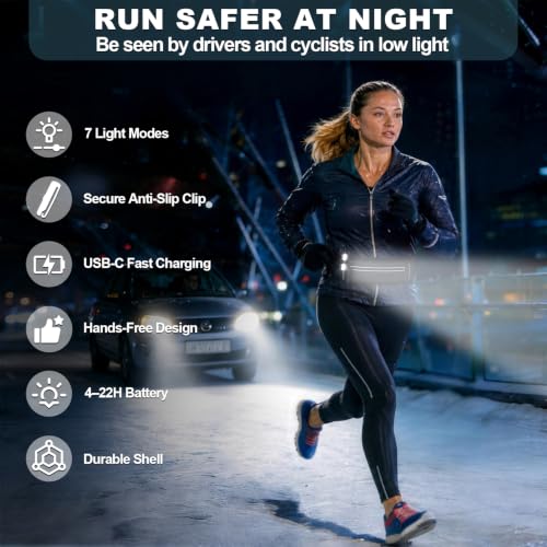 Rechargeable Clip-On Running Lights - LED Safety Flashlight - Black