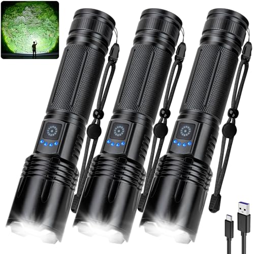 Flashlight Rechargeable 99,000 High Lumens, 3 Pack Led Flash Lights with 5 Modes, Waterproof Handheld Linterna for Camping, Home, Outdoor