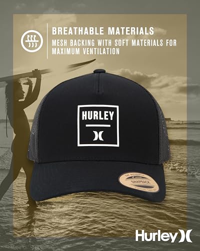 Hurley Men's Trucker Hat Fairway Mesh Quick Dry Snapback Black One Size