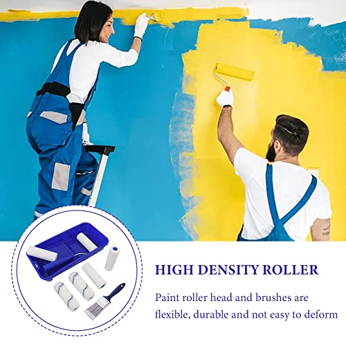 Household Mini Paint Roller Kit, 4 pcs Sponge Paint Roller Head +2 pcs Fabric Roller Head +1 Paint Tray +1 Roller Handle +1 Pant Brush fits Home Painting & Smaller DIY Projects(Multi Color)