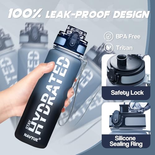 16.9 oz Motivational Time Marker Water Bottle - Deep Black