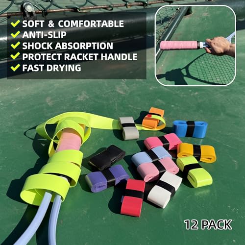LIUTOVO 12-Pack Multi-Color Tennis Racket Grip Tape - Overgrip for Tennis & Badminton