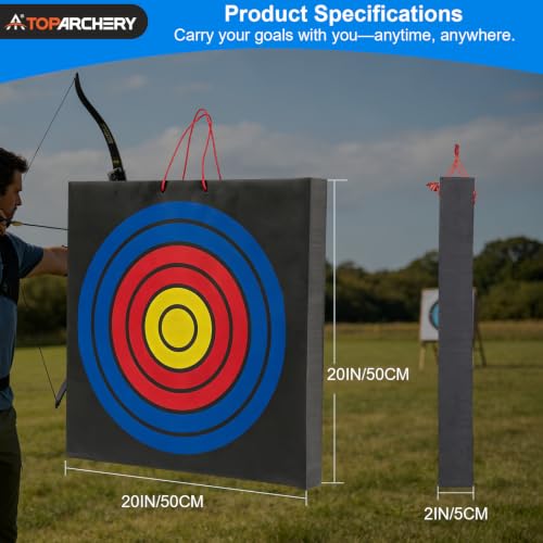 TOPARCHERY 50x50x5cm High Density Foam Archery Target with Rope Handle - New Vision-1 Layer