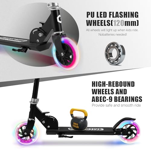 Welmotive Black Foldable Kids Kick Scooter with LED Light Wheels & Adjustable Handlebar