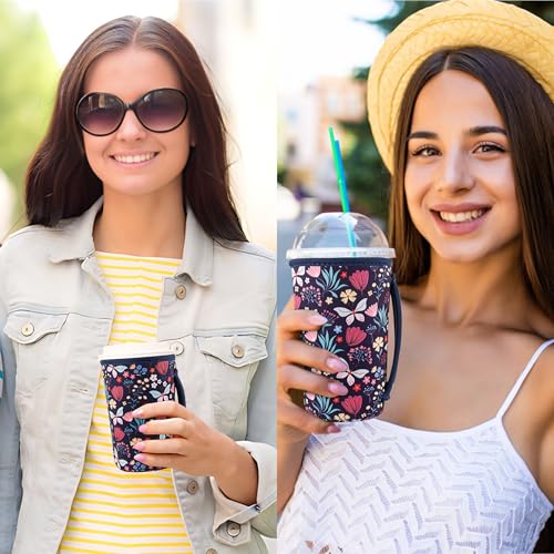 Reusable Iced Coffee Sleeves - Insulated Neoprene for Cold Drinks - Butterfly Bush