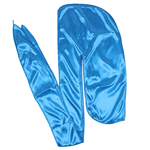 Men's Silk Durag with Long Straps - Lake Blue Headwear