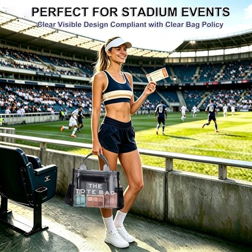 Large Clear Tote Bag for Stadium Events - Black