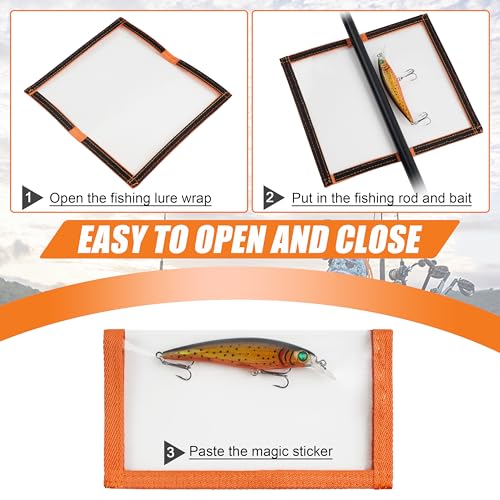 Fishing Lure Wraps with Velcro - 4 Pack Clear PVC Covers - Orange - 2 Medium + 2 Large