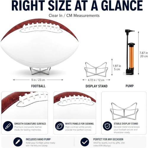 Hiboom 1 Set Autograph Football White Brown Size 3 with Pump & Holder