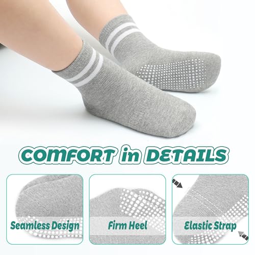 HYCLES Non Slip Toddler Socks 1-10 yrs 3-5T Black White Grey Blue (3-5T) Grip Socks