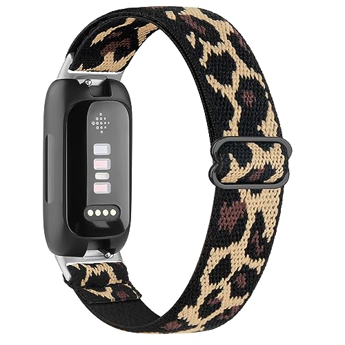 Elastic Bands for Fitbit Inspire 3 - Soft Adjustable Nylon Loop - Leopard