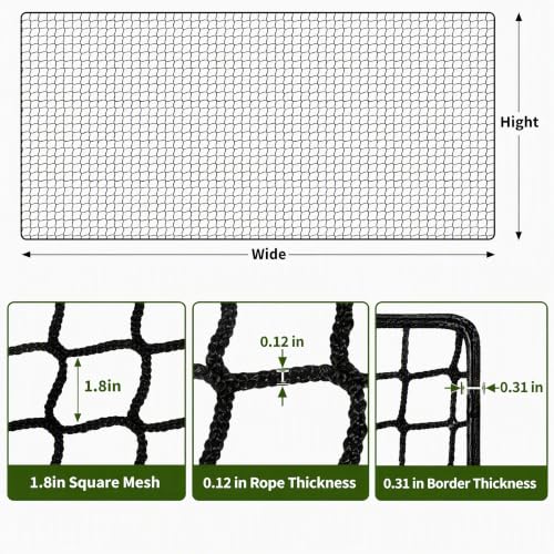 Hittop 10x20 ft Nylon Baseball Backstop Net with 33ft Rope Heavy Duty Sports Netting