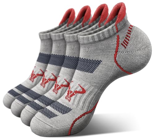 Men's Athletic Ankle Socks - 4 Pairs Cushioned Arch Support - Gray Heather