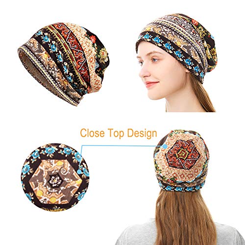 ELLEWIN Multicolor 4 Pack Cotton Slouchy Beanies for Men & Women - Lightweight Hip-Hop Skull Caps
