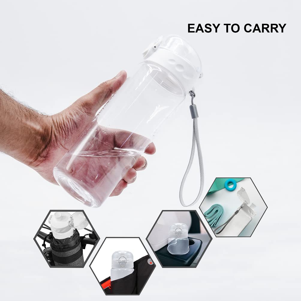 GearTek Clear Plastic Water Bottle | No Markings 24oz Chug Lid Sports Water Bottle | Leak Proof Re-Usable Flip Top Plastic Drinks Bottles for School, Exams, Office, Gym, Cycling (Clear-24oz)