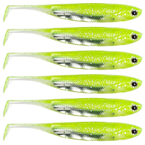 Paddle Tail Swimbaits - Soft Fishing Lures for Bass - Chartreuse, 3.06" 6 Pack
