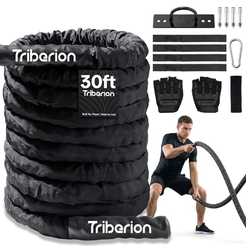 Battle Rope - 1.5 Inch x 30 FT Heavy Duty Training Rope with Sleeve & Anchor Kit - Black