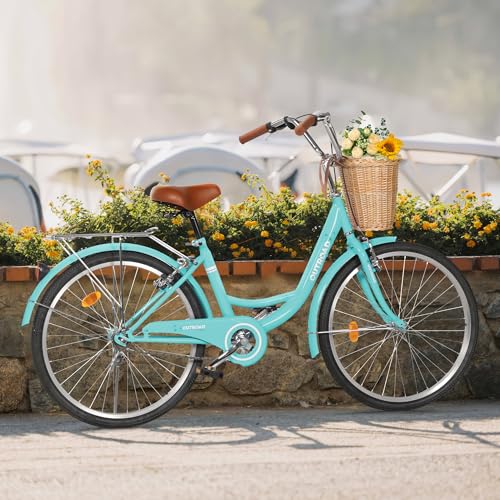 24 Inch Green Beach Cruiser Bike - High Carbon Steel Frame