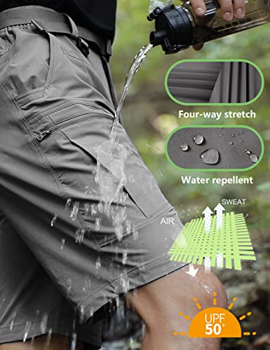 Shallowlulu Mens Cargo Hiking Shorts 34W x 10L Grey, Water-Resistant, Quick-Dry