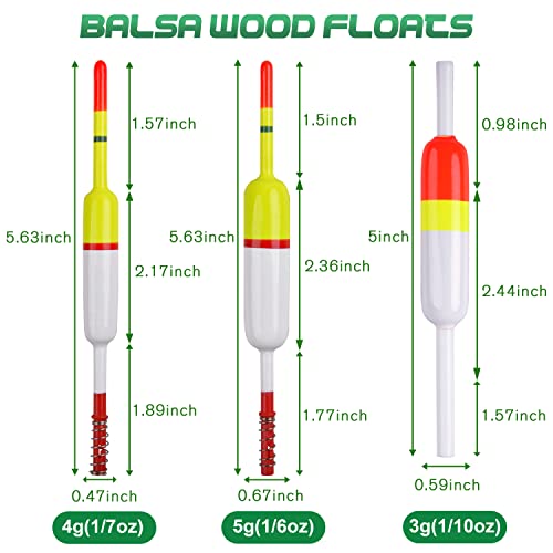 OREOTL 10 Pack 2.36in Balsa Wood Fishing Floats & Bobbers, Slip & Spring Styles for Crappie, Panfish, Walleye, Catfish