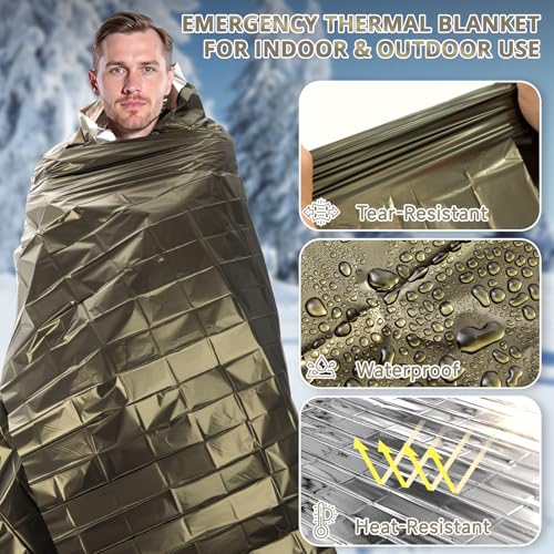 Amy Green SecuCaptain Emergency Thermal Blankets 4 Pack - Extra Large Mylar Survival Kits, Waterproof & Tear-Resistant for Camping, Car, First Aid