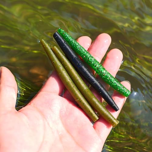 Soft Plastic Fishing Lures - 10pcs Rubber Worms, 3.93" Watermelon Color