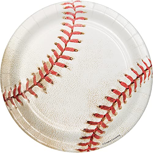 Creative Converting 8 Pack Sports Fanatic Baseball Paper Lunch Plates 7" - White