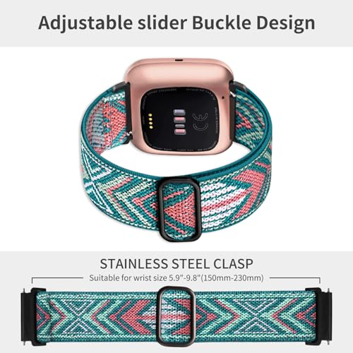 8 Pack Adjustable Elastic Nylon Sport Watch Bands for Fitbit Versa - Leopard, Arrowhead, Purple, Twill Light Pi Variants