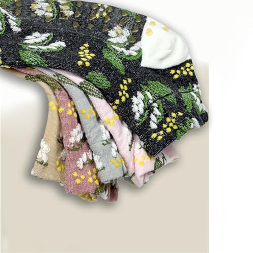 Floral Jacquard Non-Slip Yoga Socks - 3 Pairs for Pilates & Barre - Multi