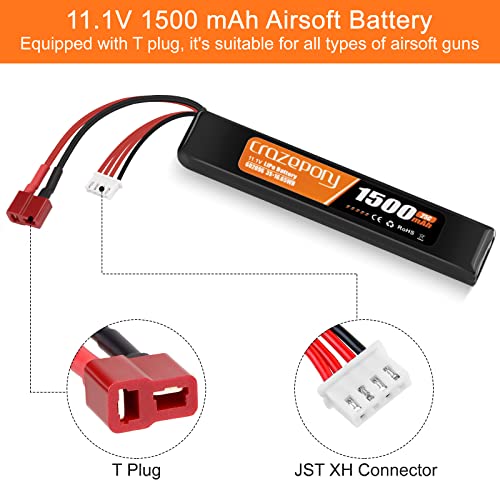 11.1V 1500mAh LiPo Airsoft Battery with T-Plug Connector