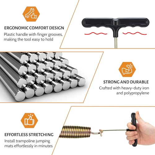 Trampoline Spring Pull Tool - Stainless Steel T-Hook with Handle