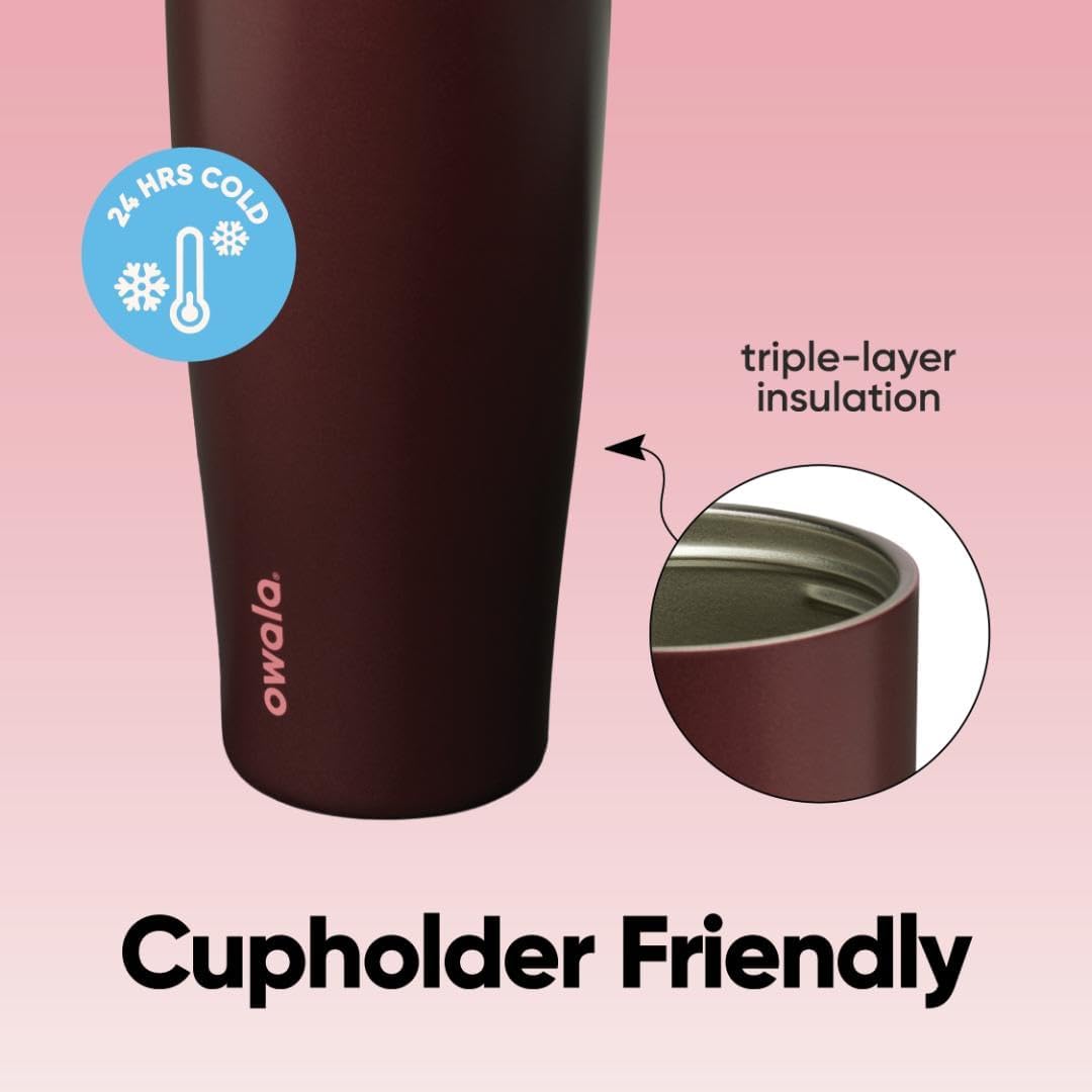 Owala FreeSip Tumbler | Insulated Stainless Steel Water Bottle with Built-in Straw - 40oz, Black Cherry