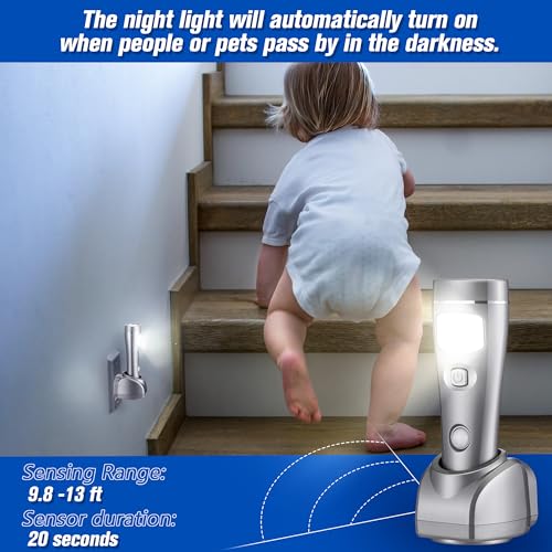 Enhon 3 Pack Rechargeable 4-in-1 LED Emergency Lights, Plug-in Flashlights with Motion Sensor Night Light, Auto-On Power Failure Light for Home, Hurricane, and Outage Supplies