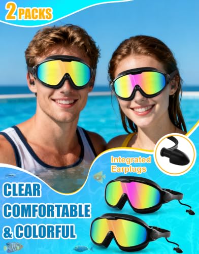 WIN.MAX Large Adult Swim Goggles - All Black Gold Pink Anti-Fog UV Protection
