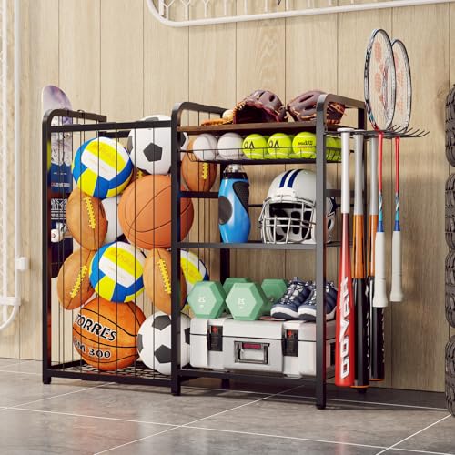Large Capacity Garage Sports Equipment Organizer with Hooks & Baskets